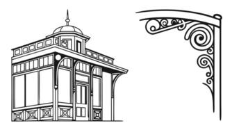 a drawing of a building with a sign on it vector