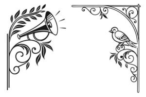 two ornate frames with a bird and a bell vector