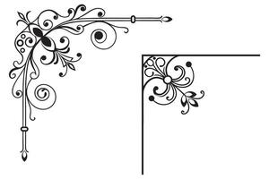 a black and white drawing of a corner with a scroll vector