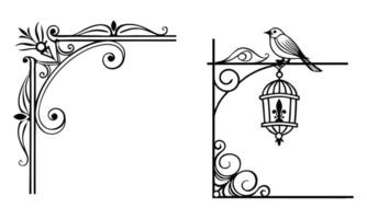 two ornate frames with a bird and a lantern vector