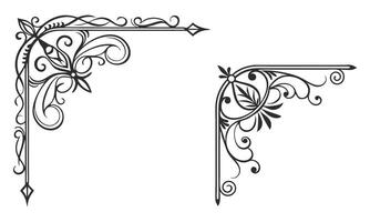 two ornate corner brackets, one with a flower and the other with a leaf vector