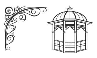 a gazebo and a decorative arch vector