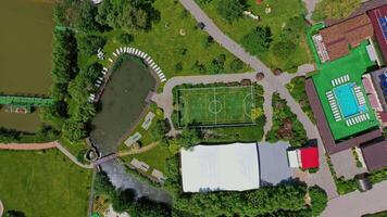 Aerial view of luxury resort. Top down view of resorts with houses and swimming pools video