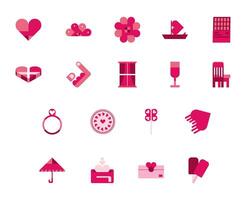 a set of pink icons on a white background vector
