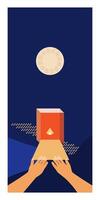 a hand holding a box with a light above it vector