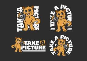Take a picture, four type of cat character holding a camera vector