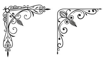 two ornate corner brackets with swirls and leaves vector