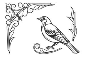 bird on a branch with ornamental design illustration vector