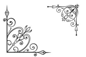 a black drawing of a corner with a floral design vector