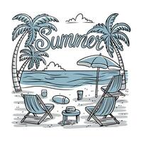 summer beach scene with palm trees and chairs vector