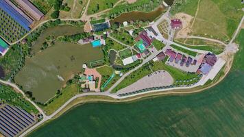 Large Resort Complex. Top down aerial view of the pool and resort complex video