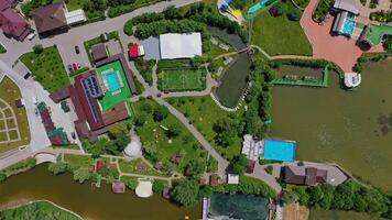 Aerial view of resort complex. Modern vacation resort complex with swimming pool video