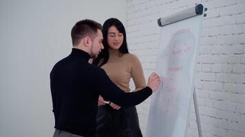 Man writing strategy business plan. Man writing down some data on the board video