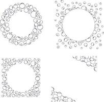 Hand drawn graphic line illustrations of blueberry circle round frames set. Detailed frame with blueberries. Applicable for menu, brochures, flyers. vector