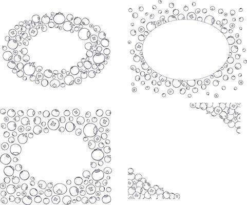 Blueberry line art oval frame set template. illustration for nature-inspired artwork