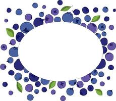 blue and violet oval geometric frame with ripe blueberries on white isolated transparent background. graphic line illustration. vector