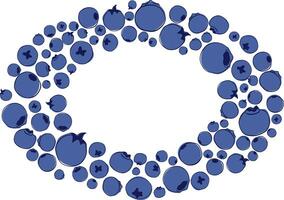 Oval frame template of blueberries. Graphic line illustration. F Template for multiple purposes. Create frames, patterns, wreaths, cards, invitations. vector