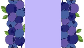 Blueberries painting seamless border and frame. graphic line illustration template for text vector