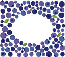 graphic line oval frame with wild berries and leaves. A handful of blueberries and foliage on a white isolated background. Wreath for a postcard or banner with a place for your text vector