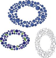 Blueberry with leaves oval frame set with ripe blueberries in blue and violet tones on a white transparent background. graphic line illustration. vector
