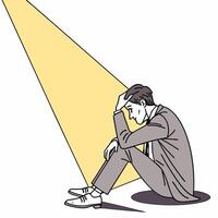 Business man confuse and sitting on the floor for your motivation figure design presentation vector