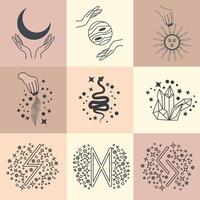 Set of magic symbols, celestial seamless pattern. Astrological, magical and esoteric symbols vector