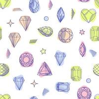 Gemstone crystal seamless pattern. Pastel gems and stars on white background vector