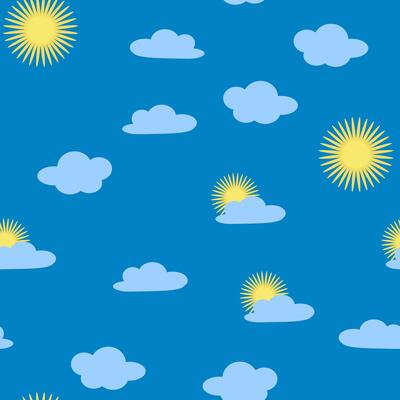 Bright sun and clouds seamless pattern, sky, childrens fashio