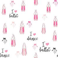 Seamless pattern with ballet pointe shoes and additional elements, imitation of a sketch, watercolors. Ballet school vector