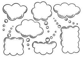 Set of thinking speech bubbles with outlines, isolated. Speak balloon text, cartoon chatting vector