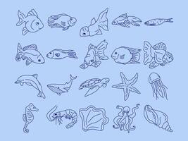 Set of hand drawn fish icon design template. vector