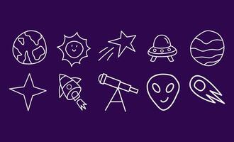 Set of hand drawn space icon design template. vector