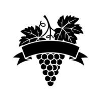Grapes Icon With Decorative Ribbon Black And White Background Design. vector