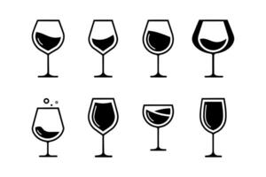 Set Of Icons Of Wineglasses And Glasses Of Different Shapes With Liquid Inside Isolated On White Background vector