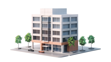 A 3d model of a building with trees and trees png
