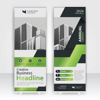 Modern design of annual report display stands showcasing professional graphics in an office environment vector