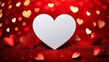 Valentine's Day background. Red background with hearts. Blank heart card. photo