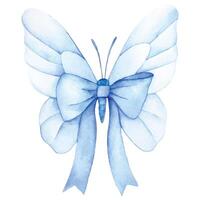 Watercolor. Drawing of a blue butterfly with a bow and a ribbon. vector
