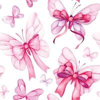 watercolor seamless pattern with butterflies with pink bows and ribbons. festive print on white background vector