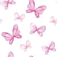 seamless pattern with butterflies with pink bows and ribbons. watercolor festive print on white background vector