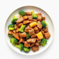 Beef Broccoli Stir Fry Served Over Rice photo
