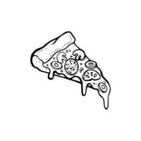 A slice of pizza is shown in a black and white drawing vector