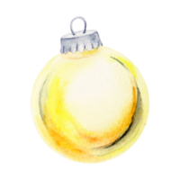 Watercolor hand drawn illustration of a golden Christmas ornament with a metallic cap and a loop for hanging. A festive decoration perfect for Christmas designs, holiday cards, and seasonal projects png