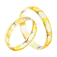 Watercolor illustration of two intertwined golden wedding rings ideal for invitations, romantic projects, and anniversary designs. Symbolizing love, unity and commitment. Hand drawn isolated clipart png