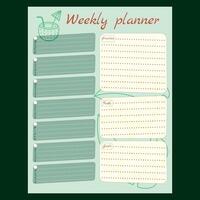 Green page of the monthly planner for convenient distribution of tasks vector