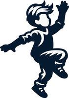 a silhouette of a boy jumping with his hands up vector