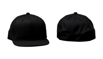 A black baseball cap front and back view on transparent background png