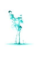 Green ink dropped in to water isolated white background. Abstract color dissolving in water photo