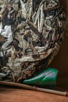 Exploring the Artistic Texture of Natural Materials Enhanced with a Touch of Green Accent photo