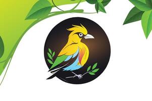 A yellow bird with a white and green background vector